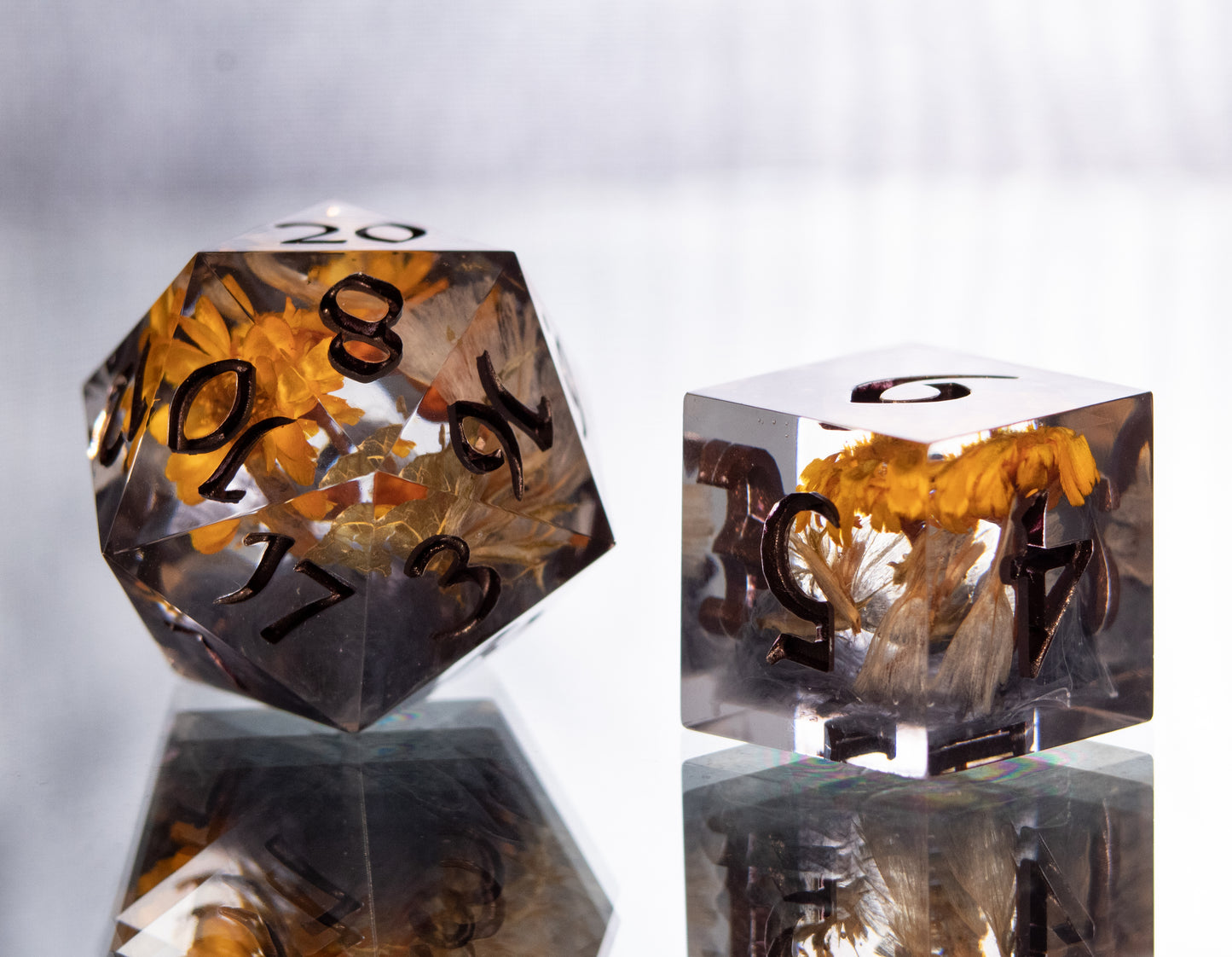Sunflower Witch- 7 Piece Handmade Resin Dice