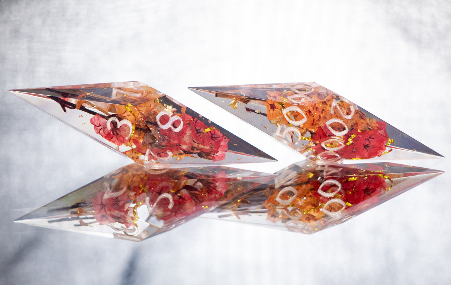 Set Your Heart Ablaze - Sharp 7 Piece Handmade Resin Dice