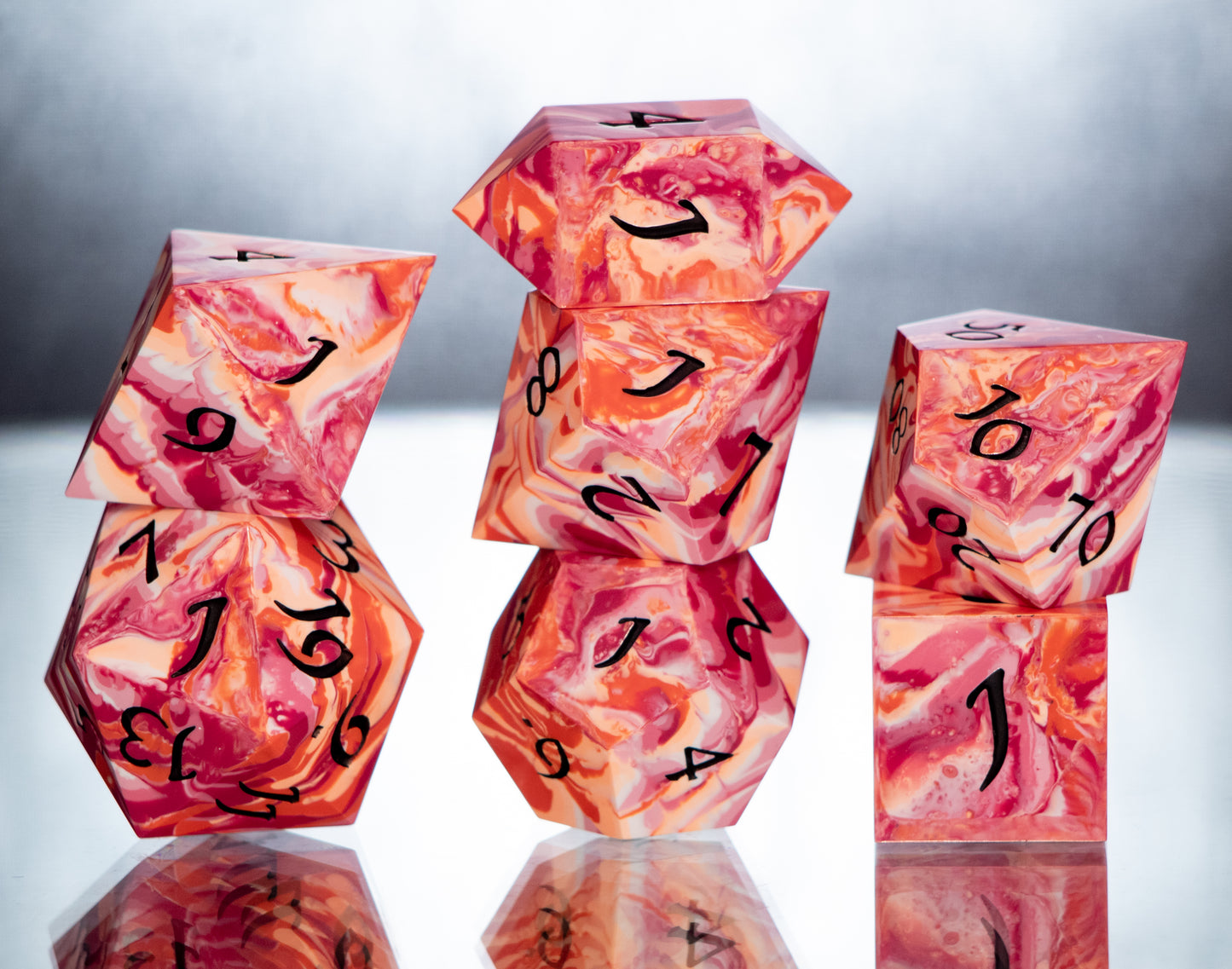 Lesbian Pride Dirty Pour: 7 Piece Handmade Resin Dice