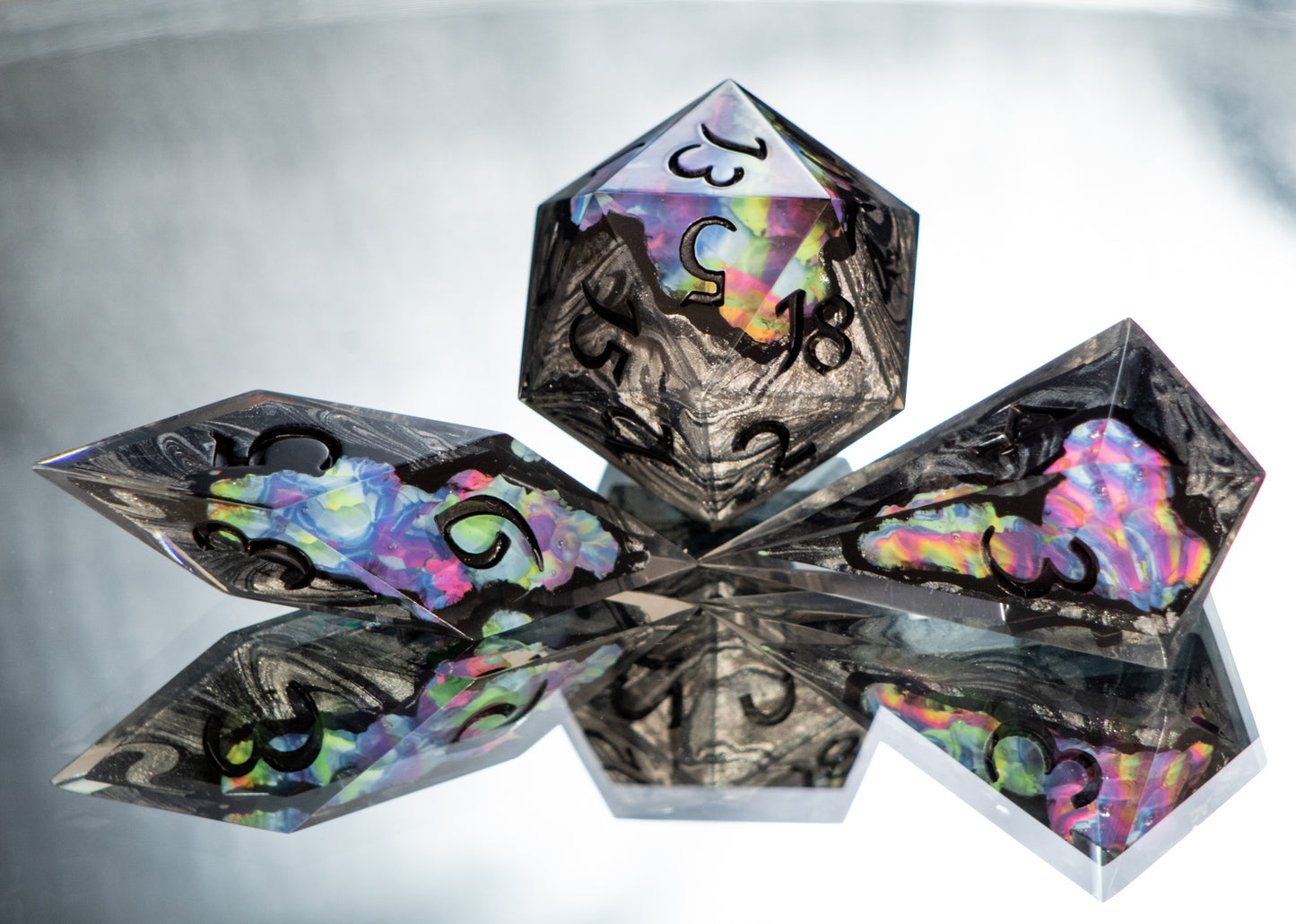 True Self- Sharp 7 Piece Handmade Resin Dice