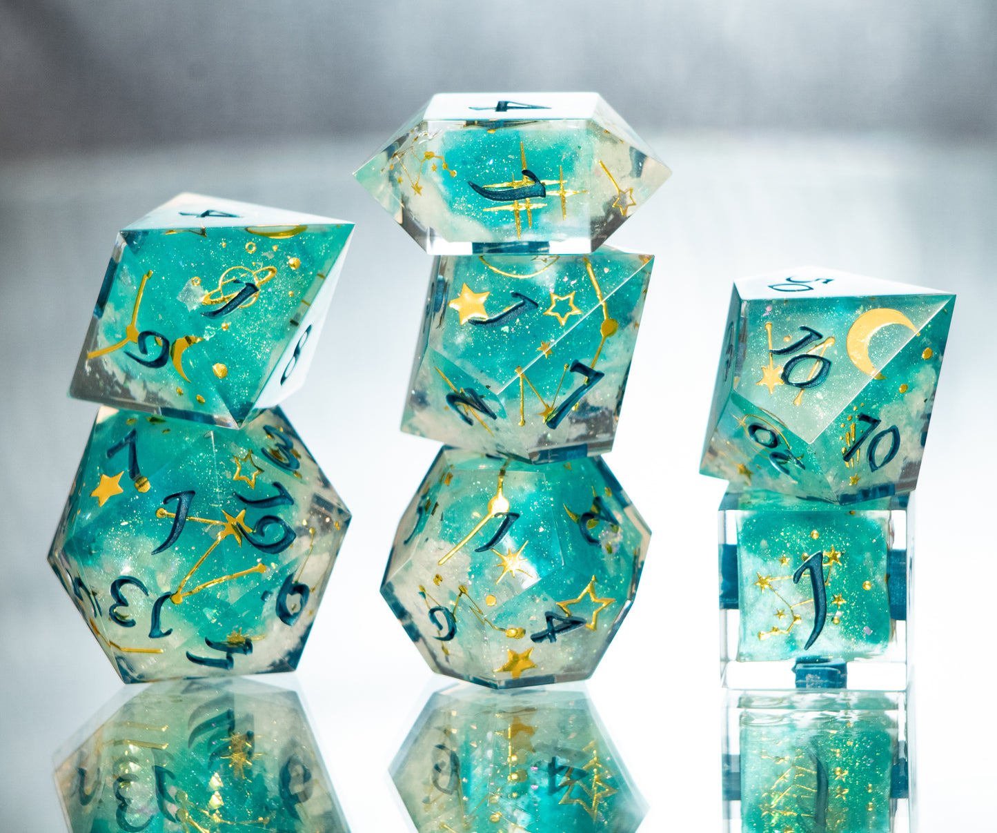 Teal Aurora - 7 Piece Handmade Resin Dice