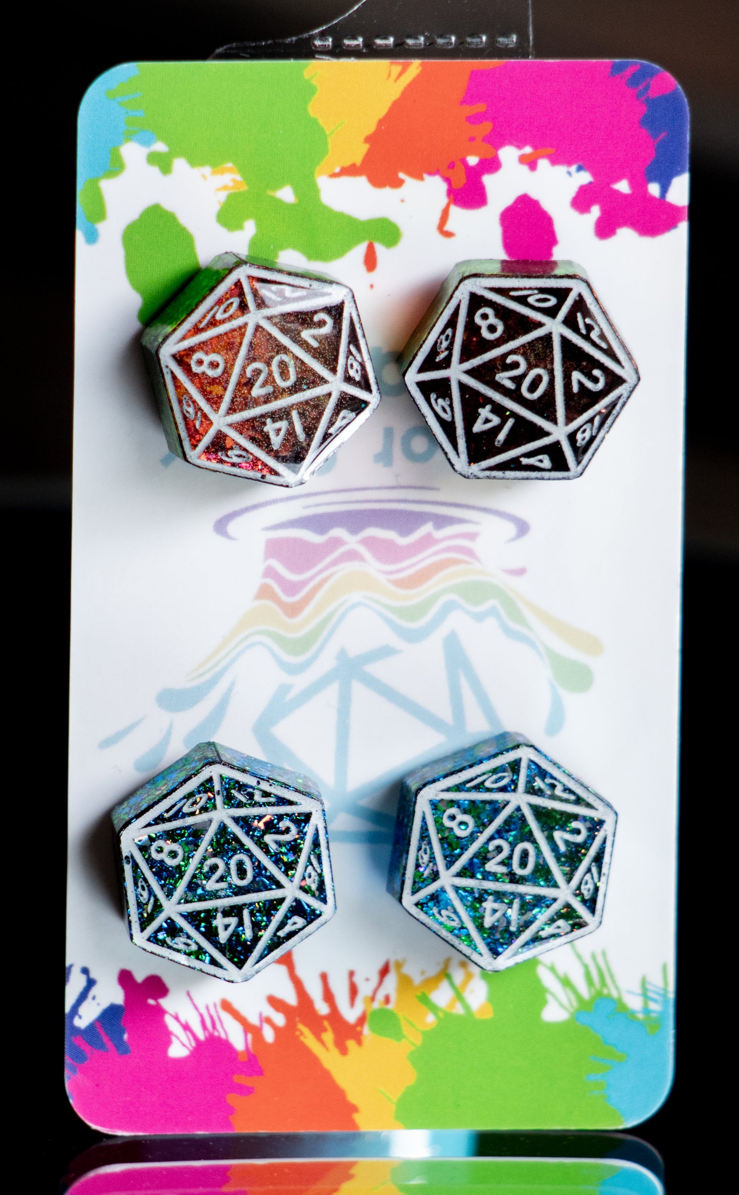 D20 Stud Earrings - 2 Pairs (Red & Blue)