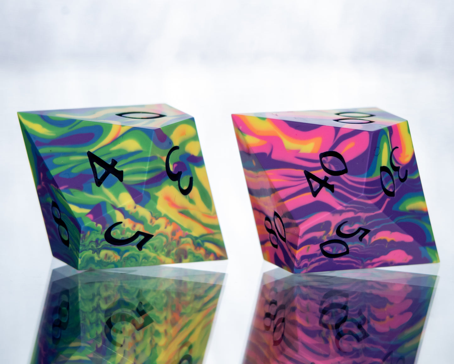Neon Rainbow Dirty Pour: 7 Piece Handmade Resin Dice