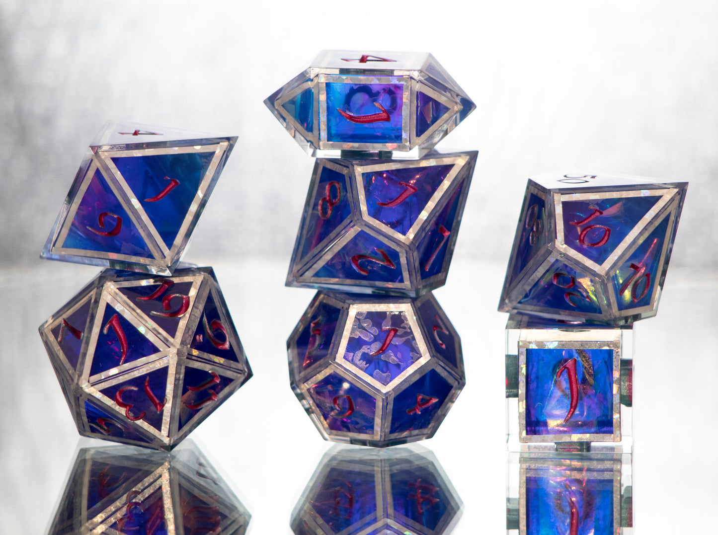 Holographic Windows - 7 Piece Handmade Resin Dice