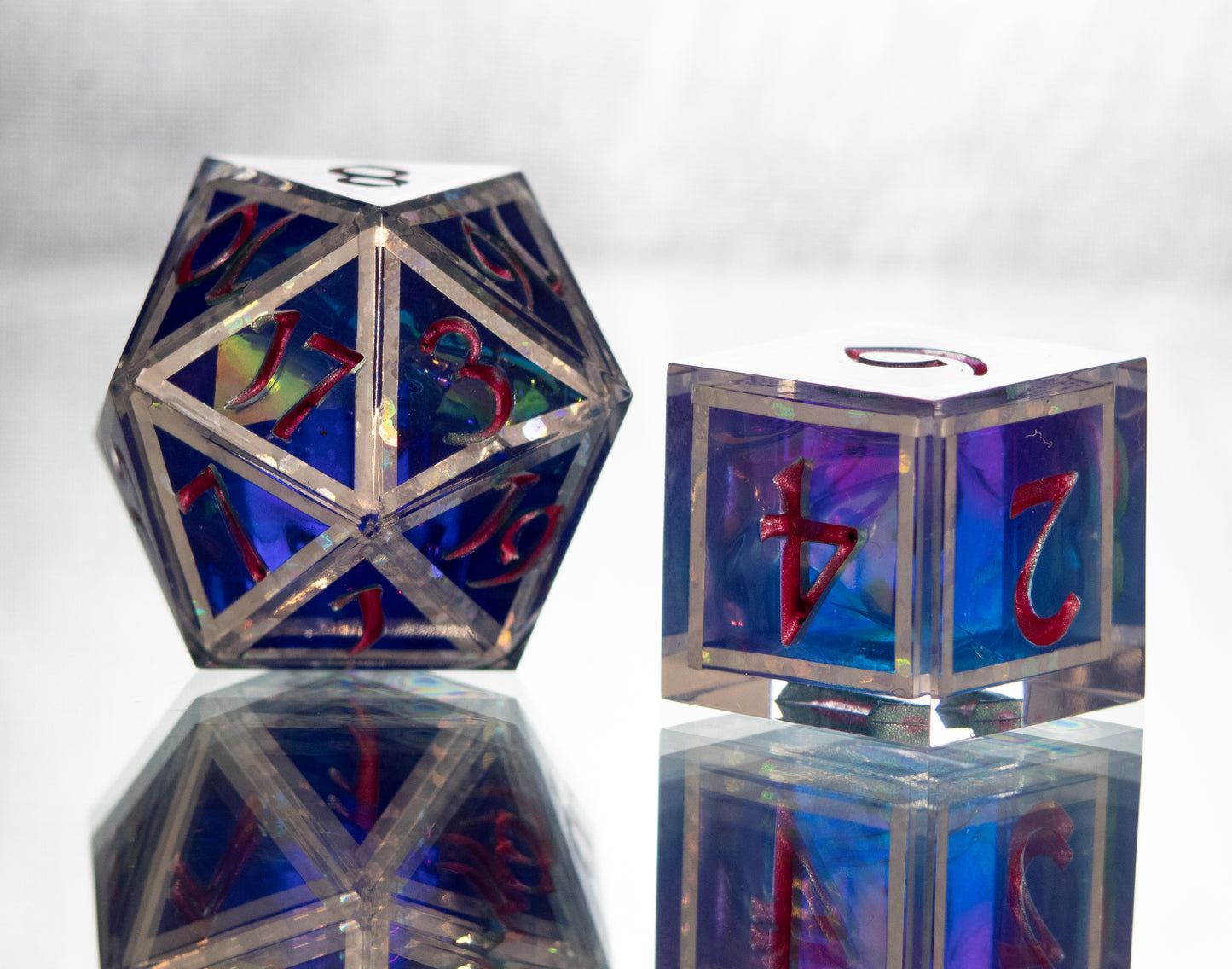 Holographic Windows - 7 Piece Handmade Resin Dice