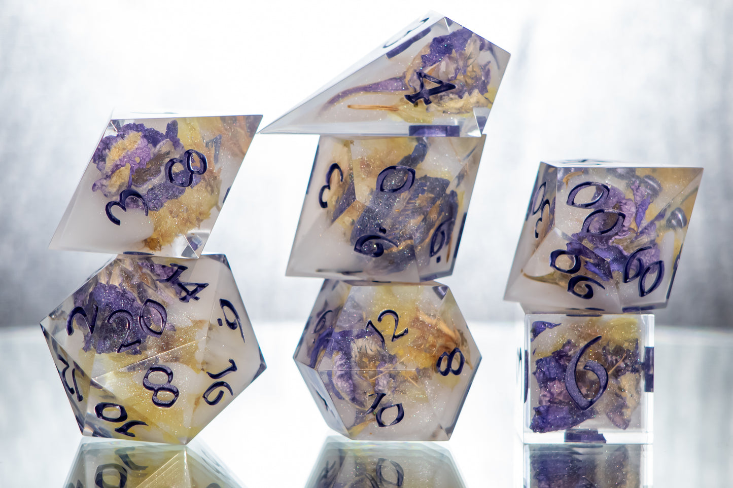 Shimmering Garden - Alt 7 Piece Handmade Resin Dice