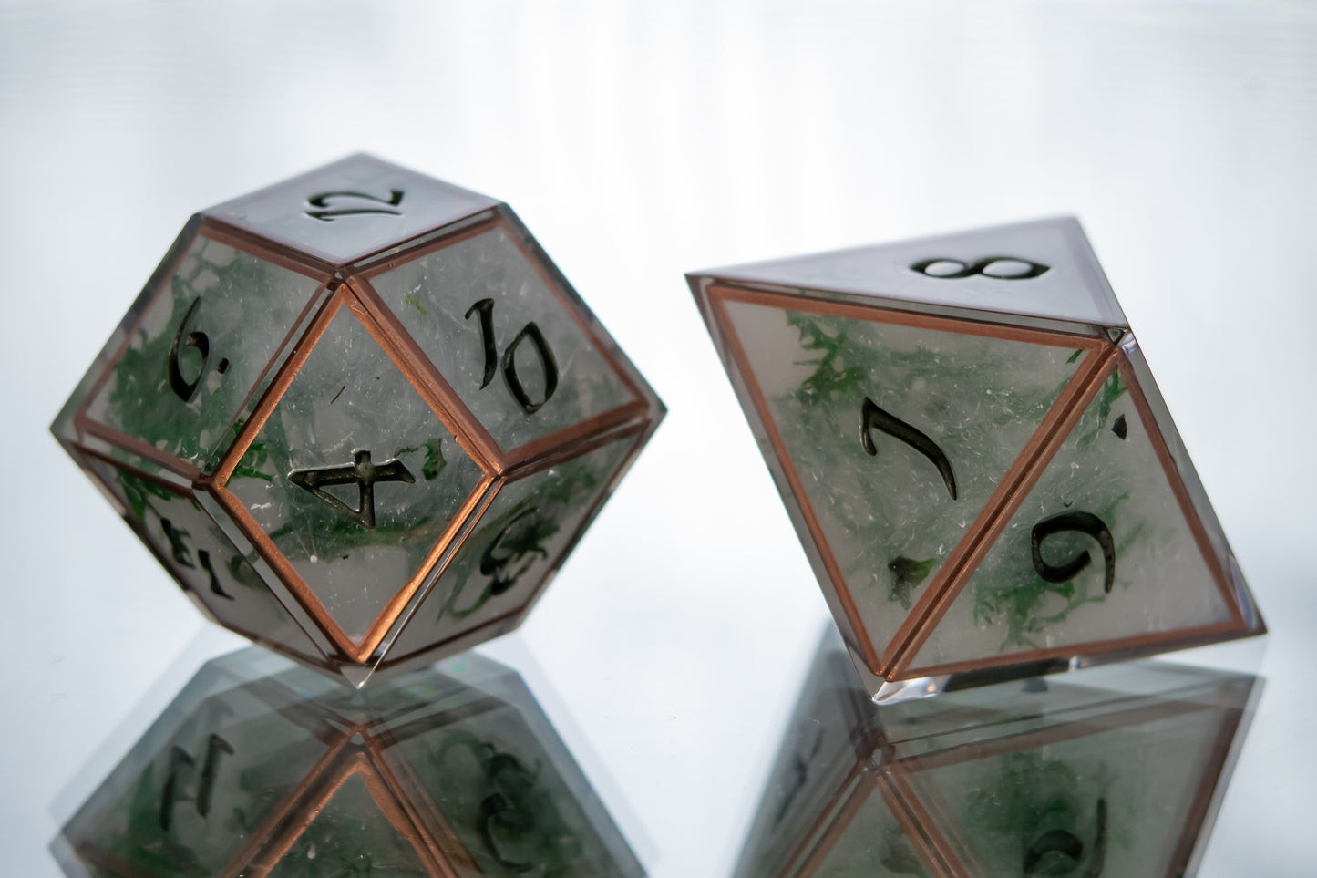Copper Moss Agate - Alt 7 Piece Handmade Resin Dice