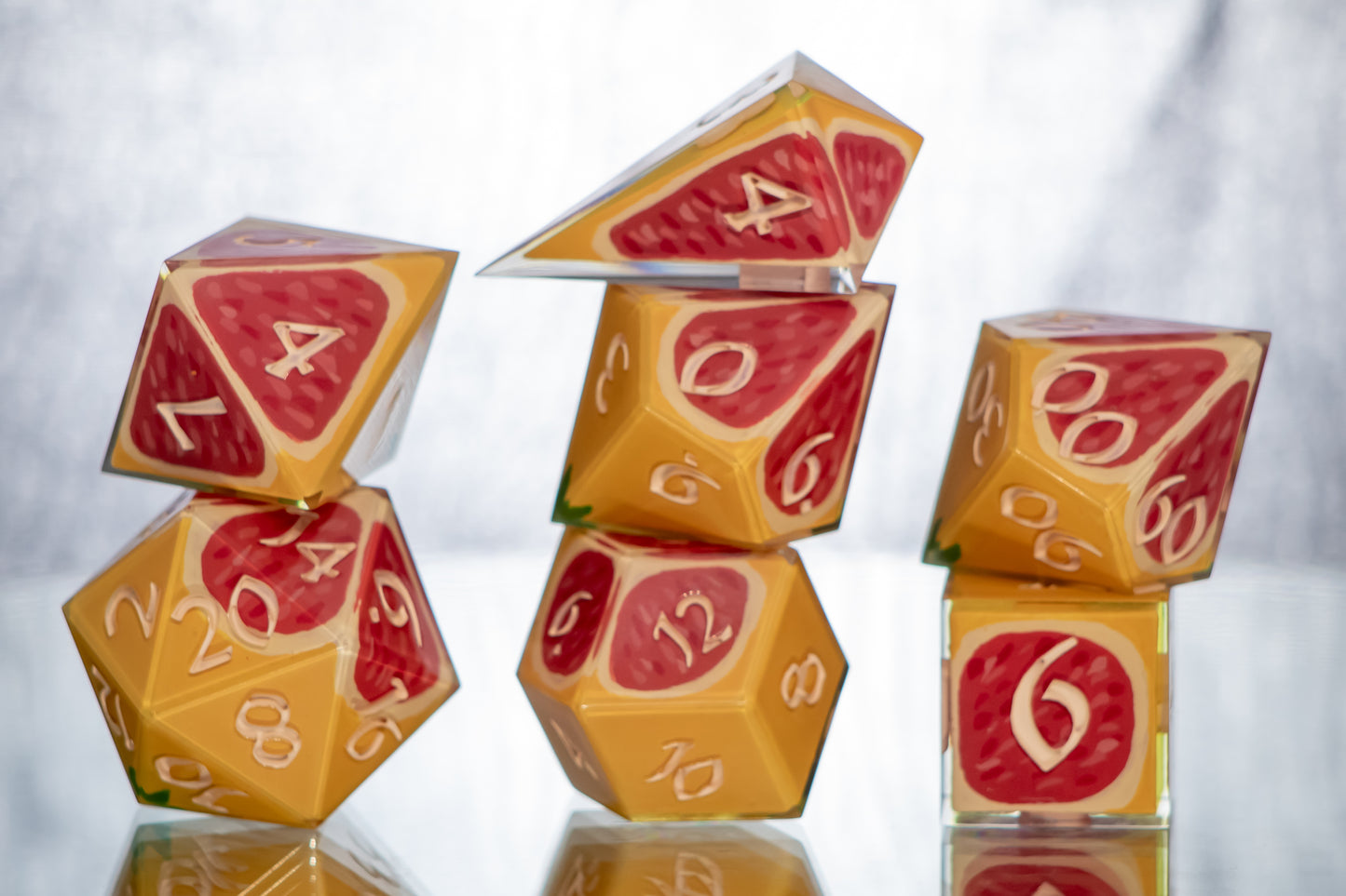 Grapefruit - Alt 7 Piece Handmade Resin Dice