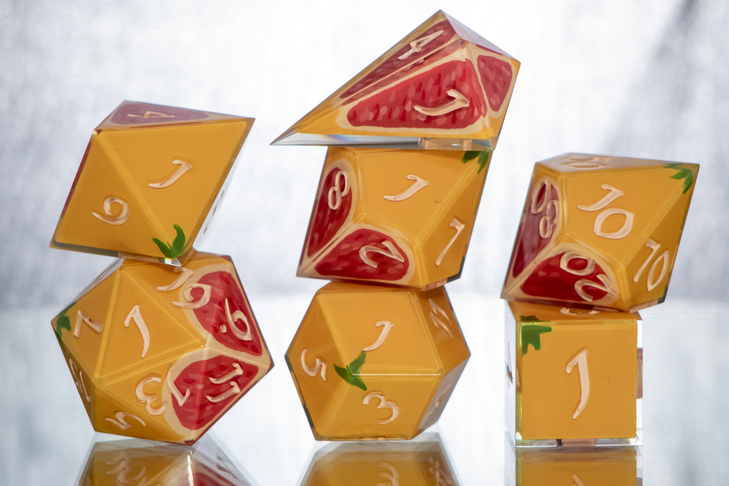 Grapefruit - Alt 7 Piece Handmade Resin Dice