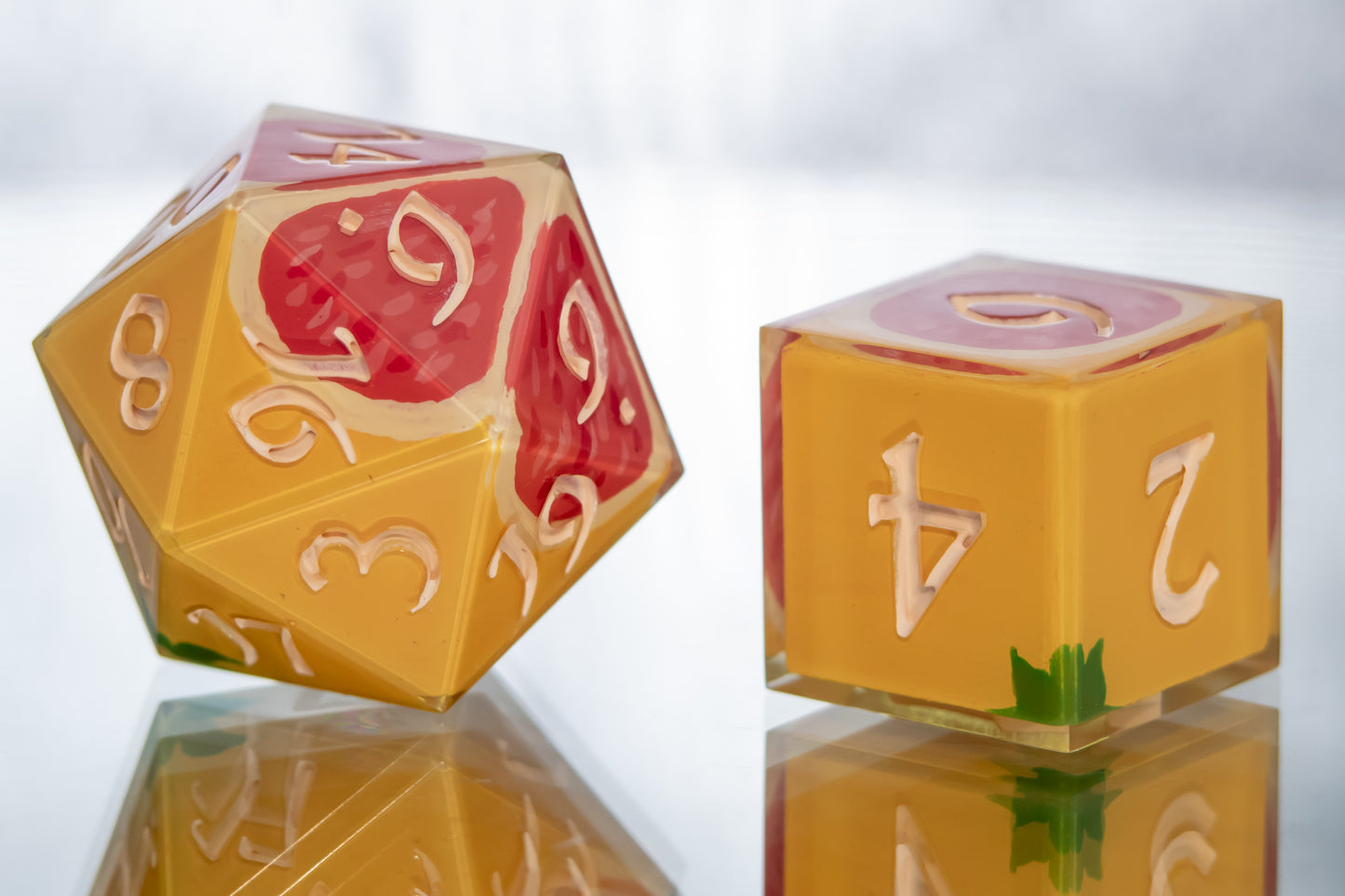 Grapefruit - Alt 7 Piece Handmade Resin Dice