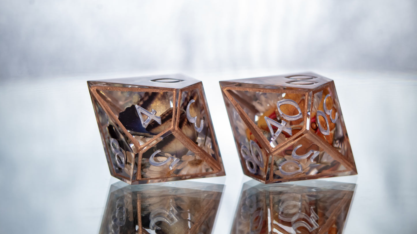 Rose Gold Lepidoptera - Alt 7 Piece Handmade Resin Dice