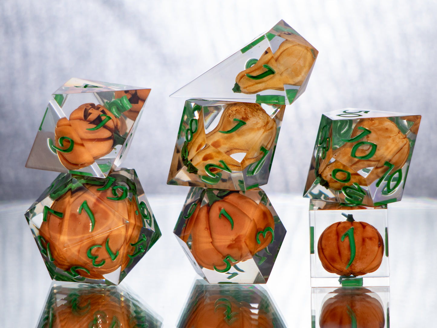Pumpkin Patch - Alt 7 Piece Handmade Resin Dice