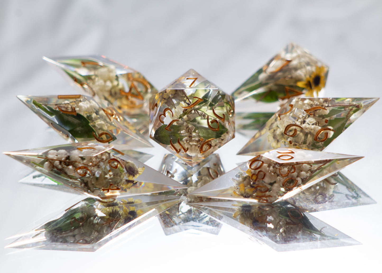 Sunflower Meadow - Sharp 7 Piece Handmade Resin Dice