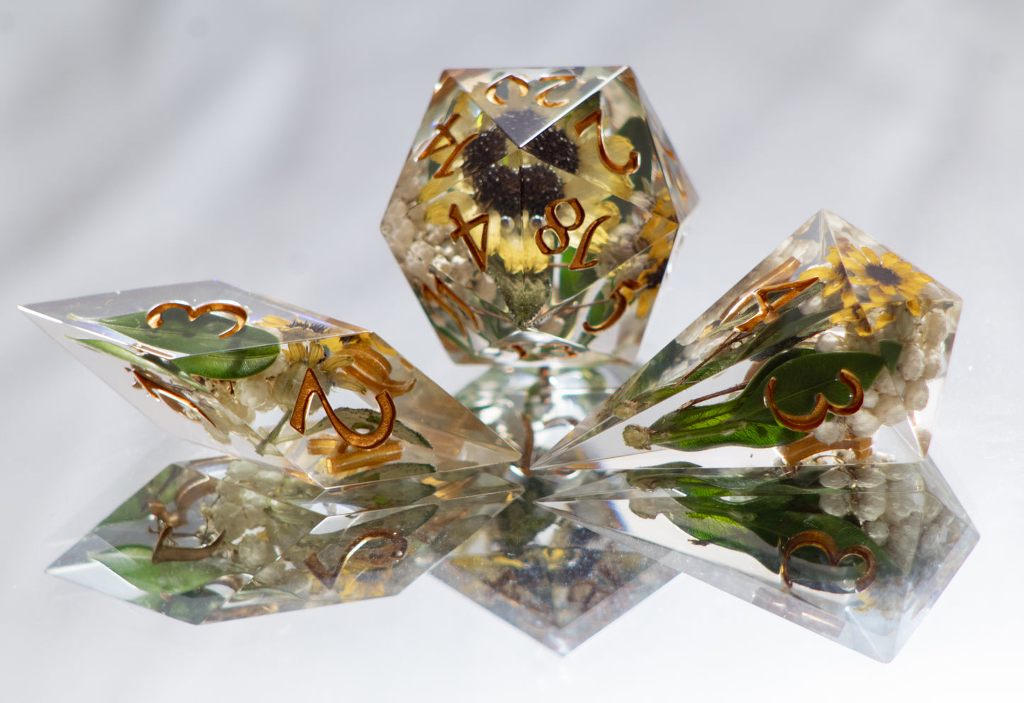 Sunflower Meadow - Sharp 7 Piece Handmade Resin Dice