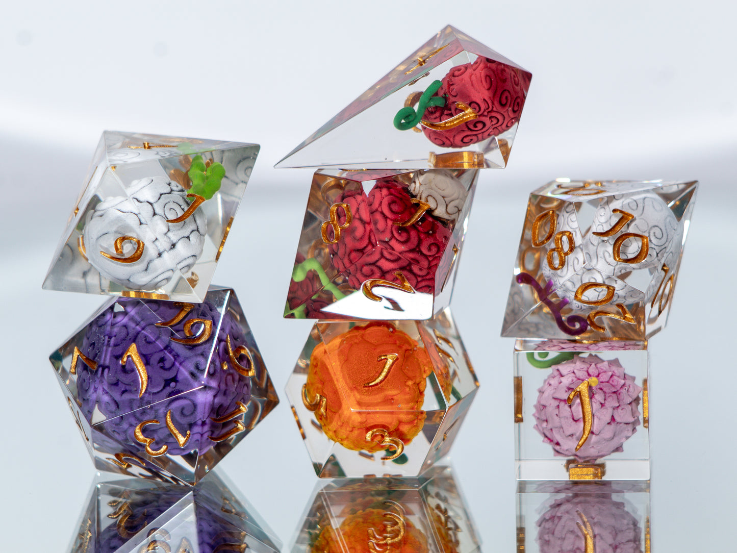 Devilish Fruits- Alt 7 Piece Handmade Resin Dice