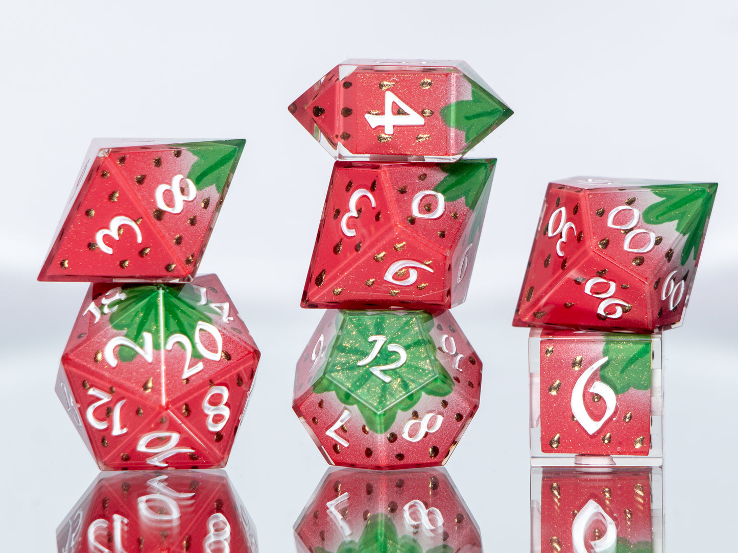 Strawberry Candies - 7 Piece Handmade Resin Dice