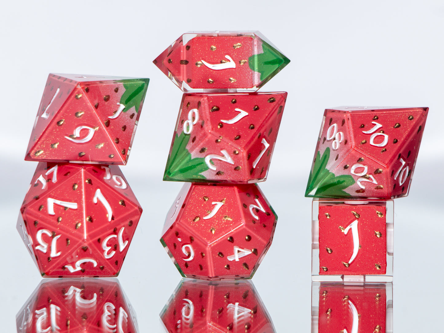 Strawberry Candies - 7 Piece Handmade Resin Dice