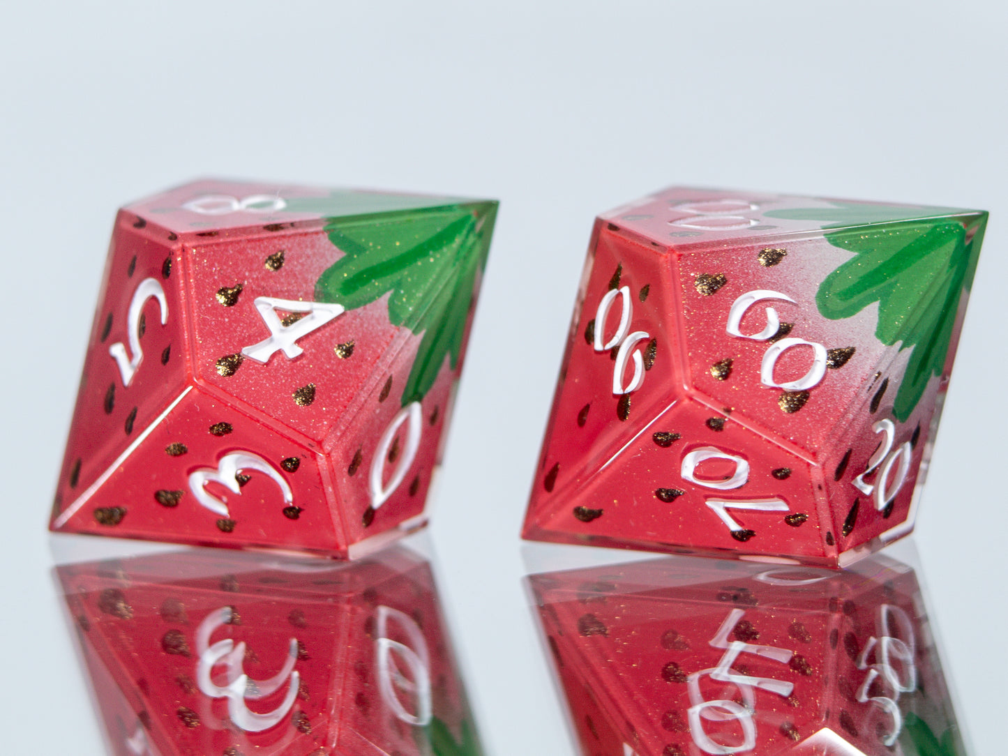 Strawberry Candies - 7 Piece Handmade Resin Dice