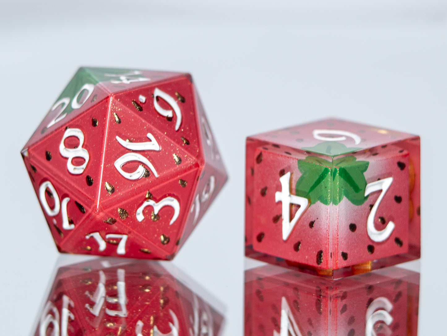 Strawberry Candies - 7 Piece Handmade Resin Dice