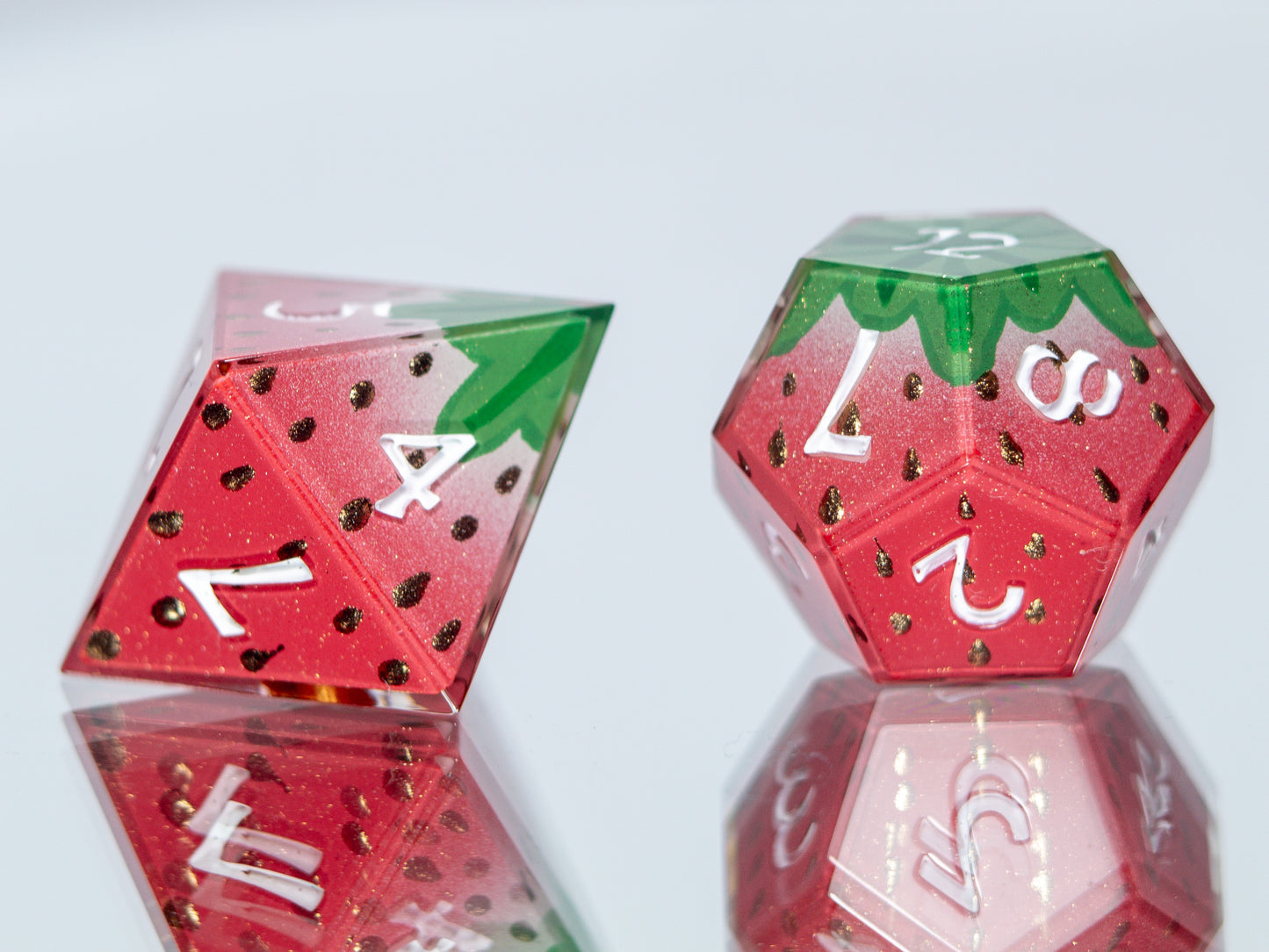 Strawberry Candies - 7 Piece Handmade Resin Dice