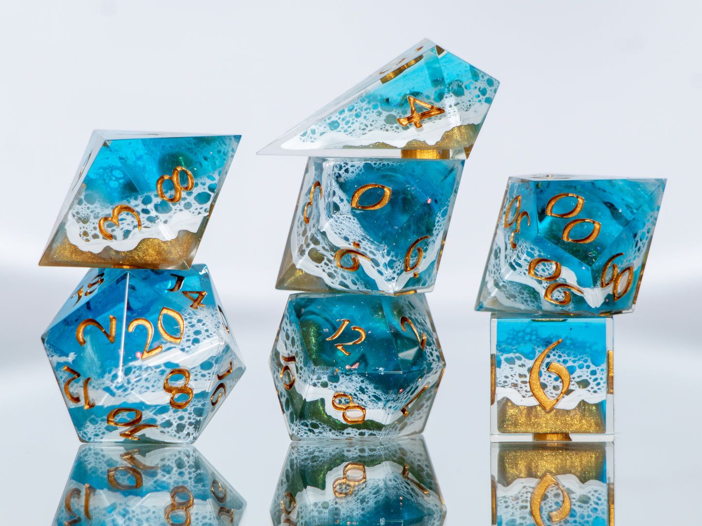 Seaside - 7 Piece Handmade Resin Dice