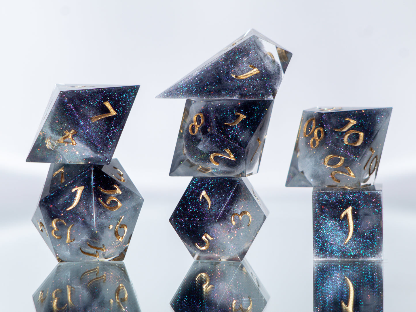 Glittering Nebula - Alt 7 Piece Handmade Resin Dice