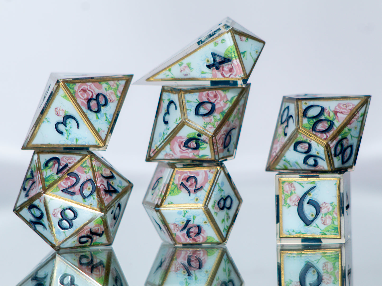 Spring Tea Time - 7 Piece Handmade Resin Dice
