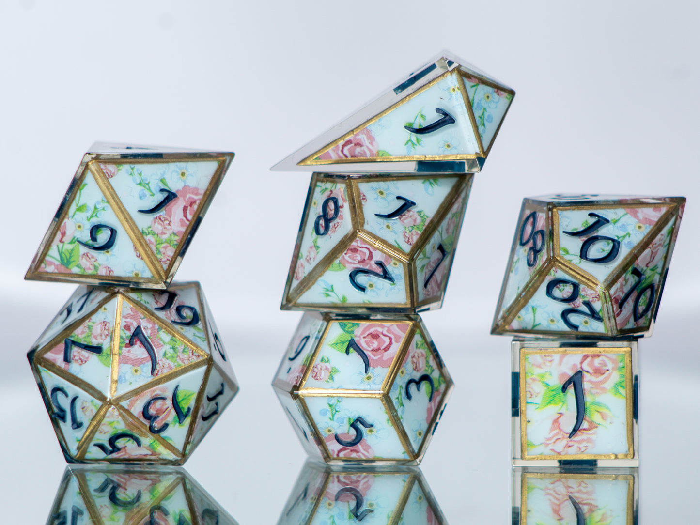 Spring Tea Time - 7 Piece Handmade Resin Dice