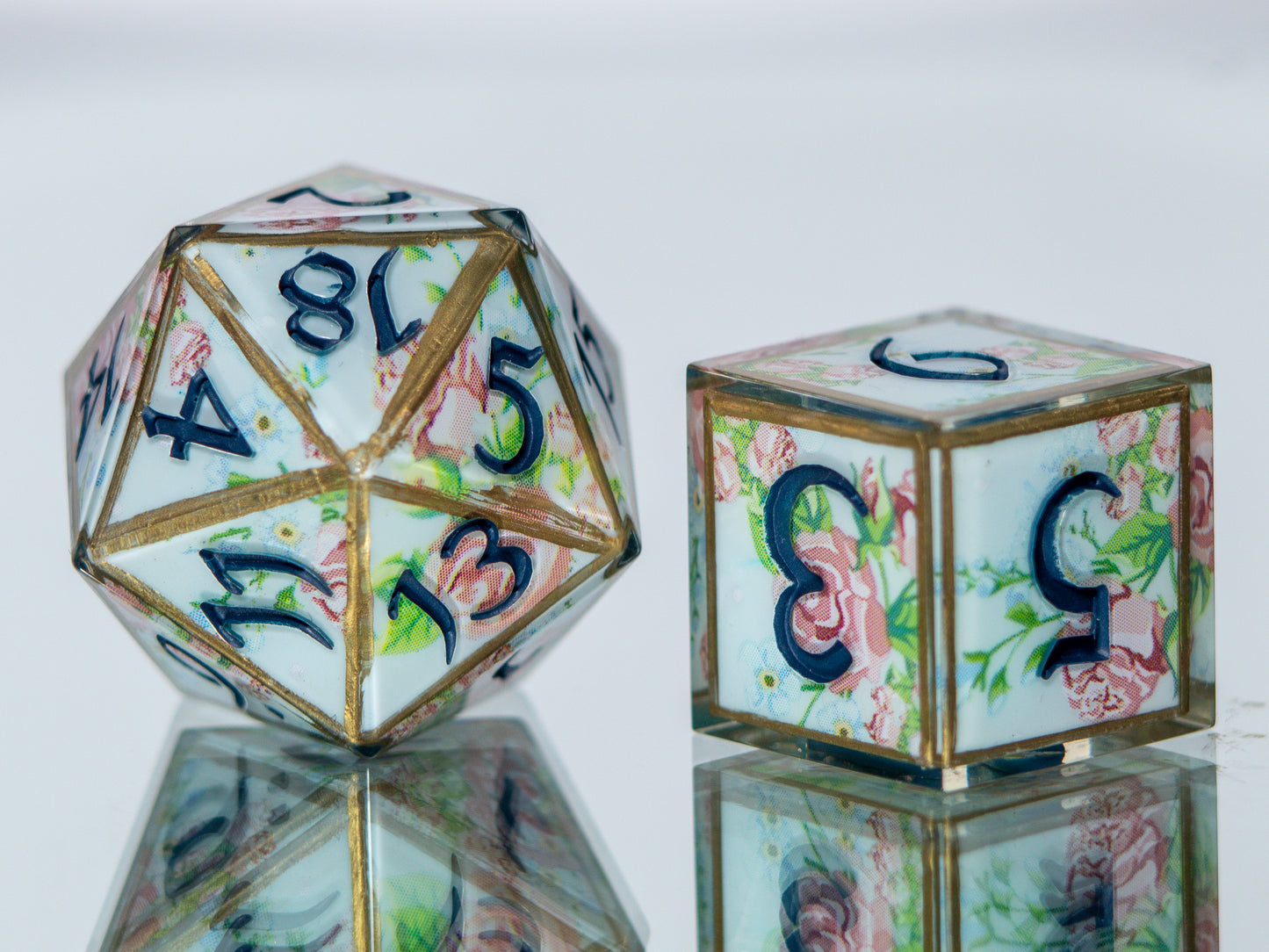Spring Tea Time - 7 Piece Handmade Resin Dice
