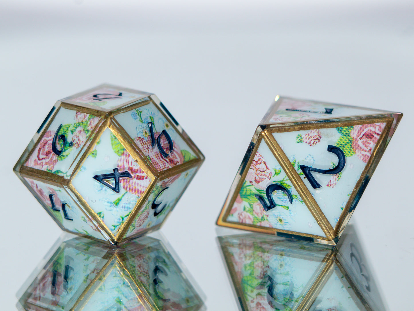 Spring Tea Time - 7 Piece Handmade Resin Dice