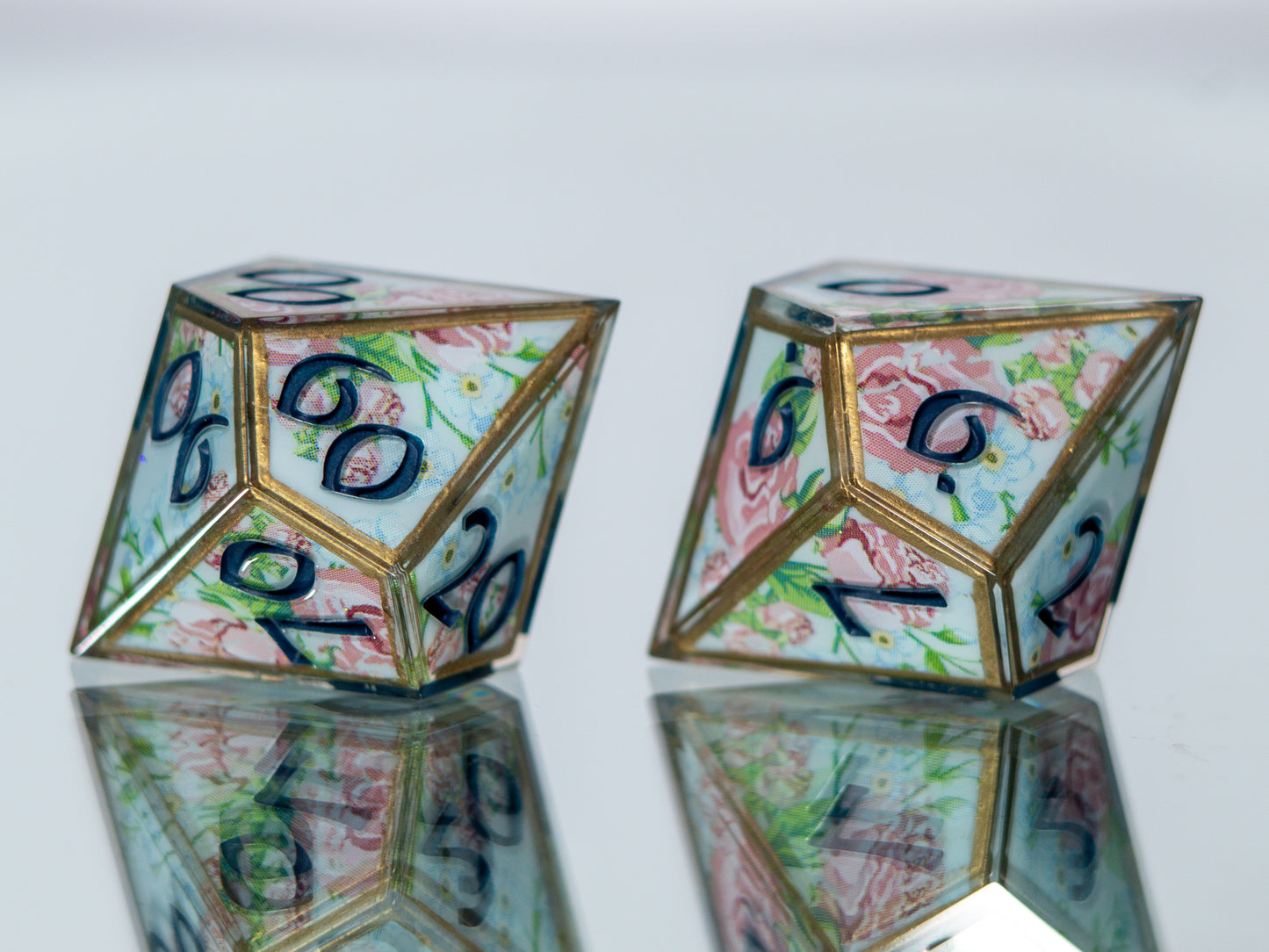 Spring Tea Time - 7 Piece Handmade Resin Dice