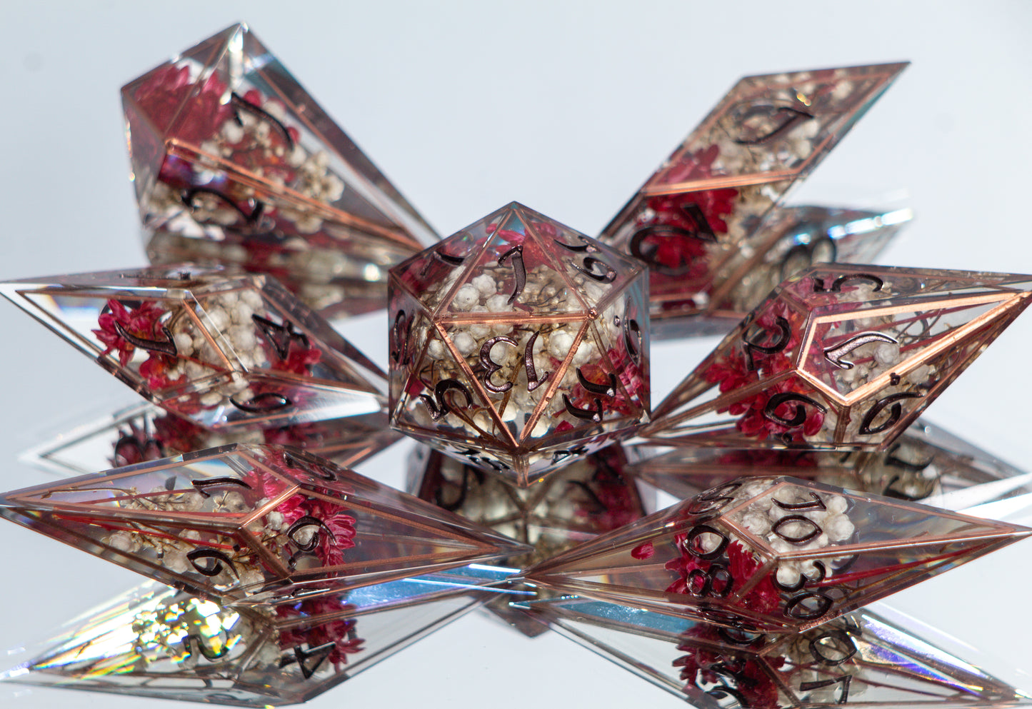 Copper Bouquet - Sharp 7 Piece Handmade Resin Dice
