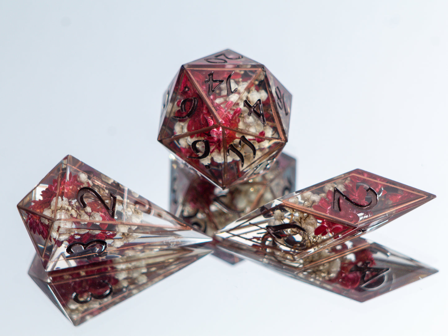 Copper Bouquet - Sharp 7 Piece Handmade Resin Dice