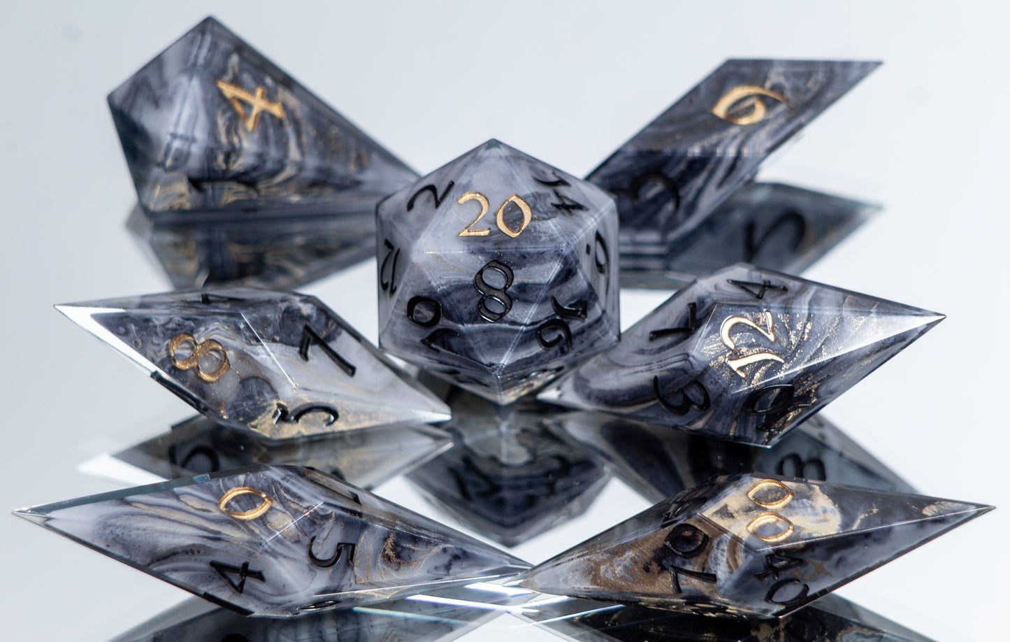 Marble Slate - Sharp 7 Piece Handmade Resin Dice
