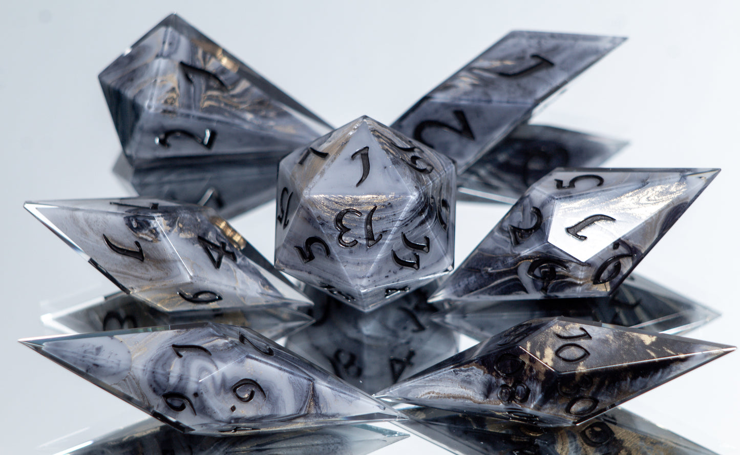 Marble Slate - Sharp 7 Piece Handmade Resin Dice