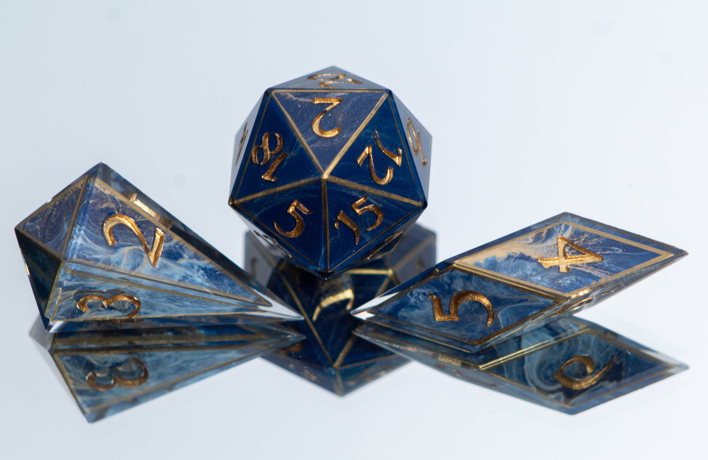 Gilded Lapis - Sharp 7 Piece Handmade Resin Dice