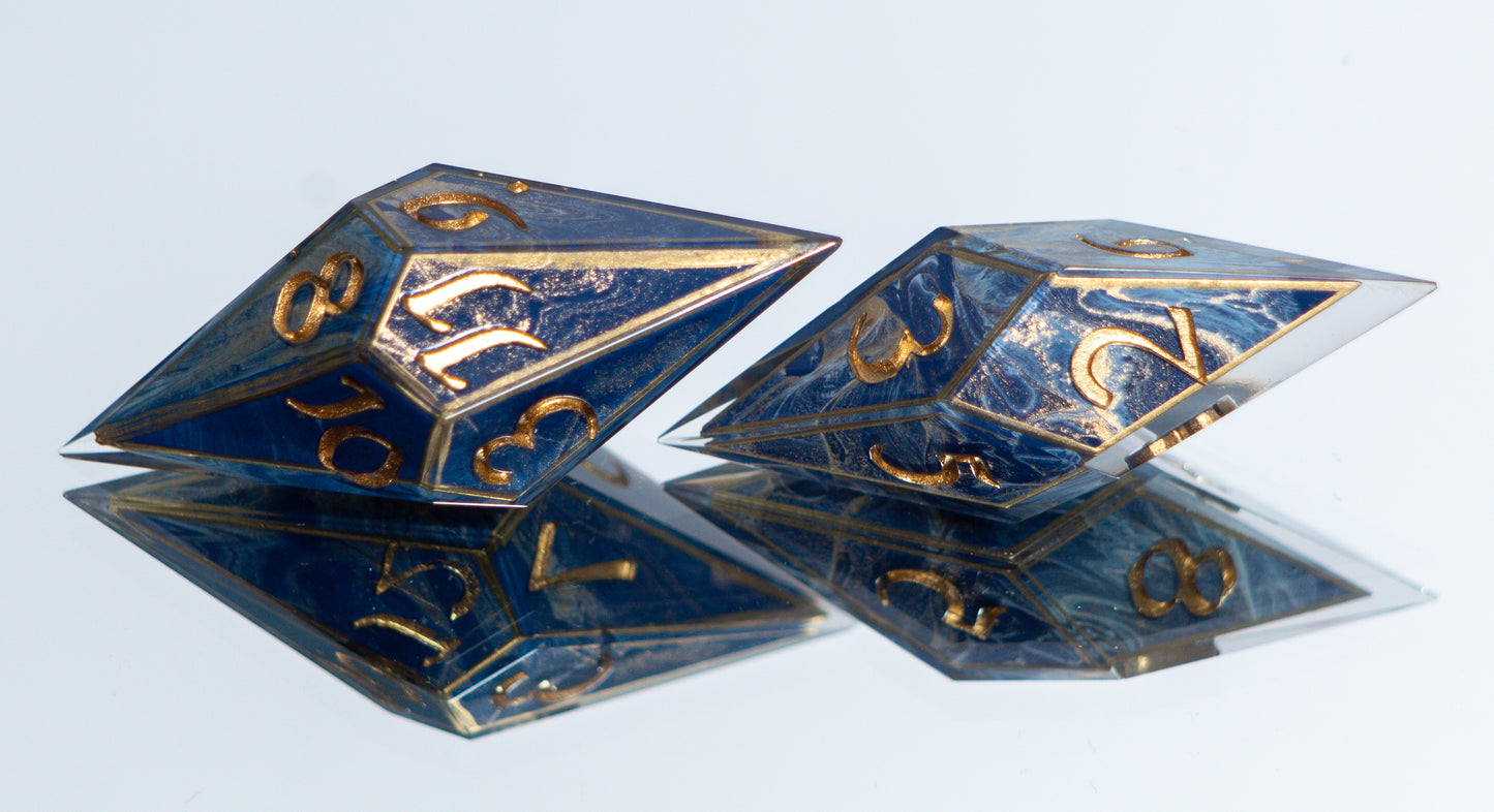 Gilded Lapis - Sharp 7 Piece Handmade Resin Dice