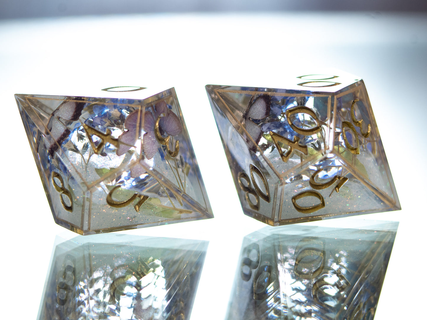 Forget-Me-Not Butterfly Terrarium - 7 Piece Handmade Resin Dice