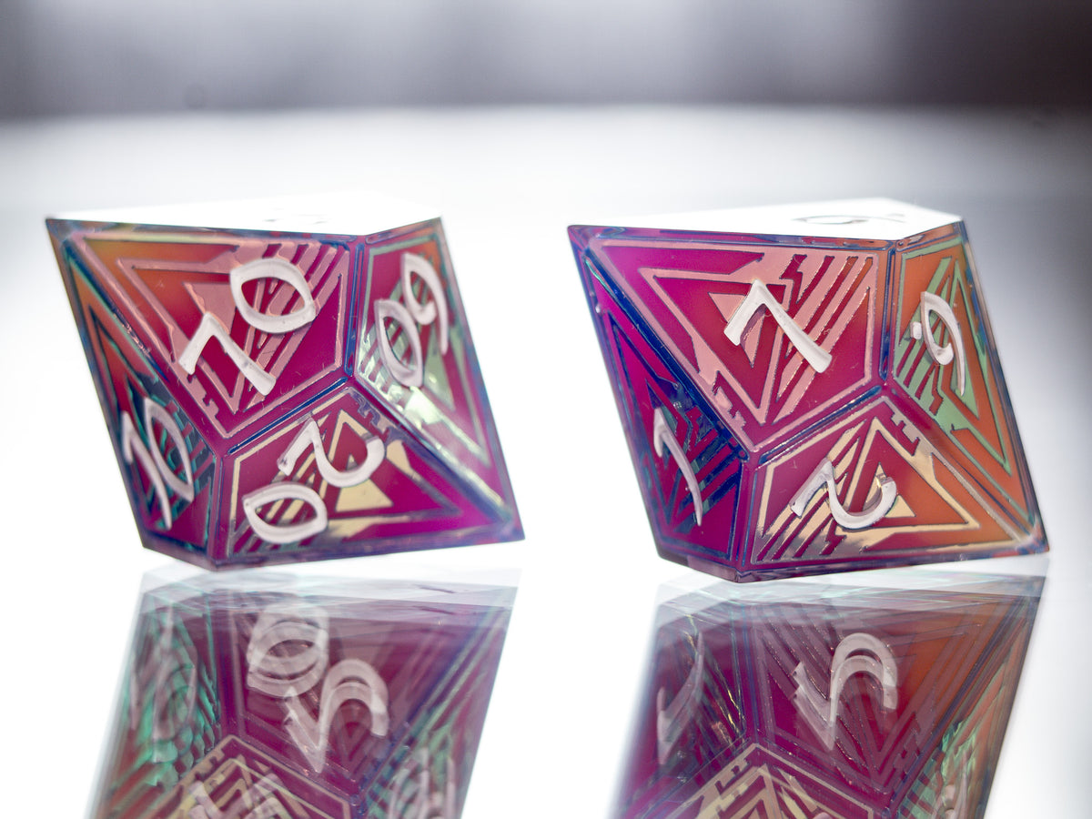 Synthwave Sunrise - 7 Piece Handmade Dice