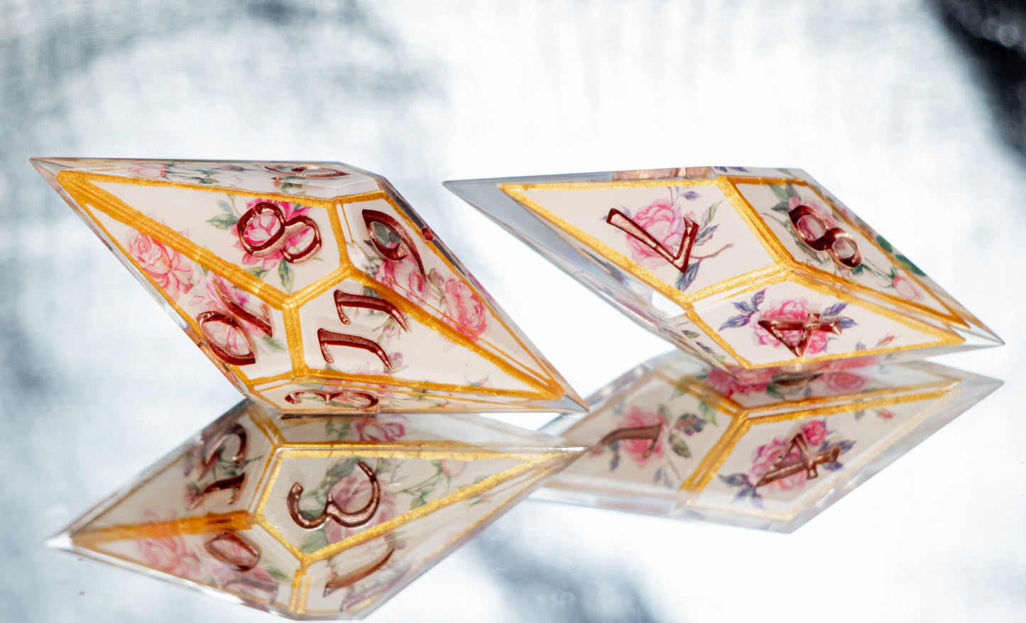 Tea Time -Sharp 7 Piece Handmade Resin Dice