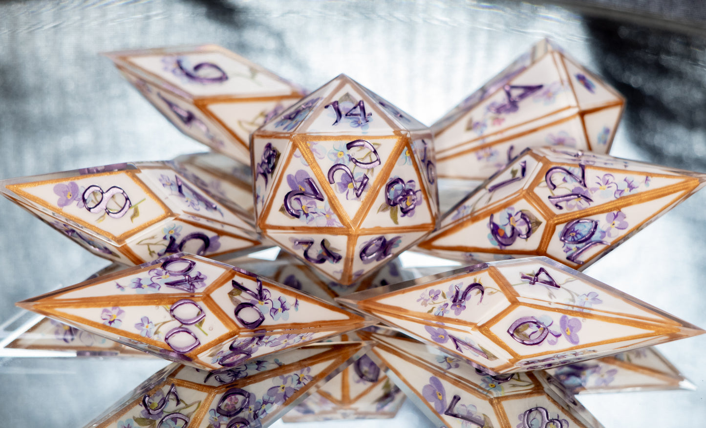 Forgotten Tea Time -Sharp 7 Piece Handmade Resin Dice