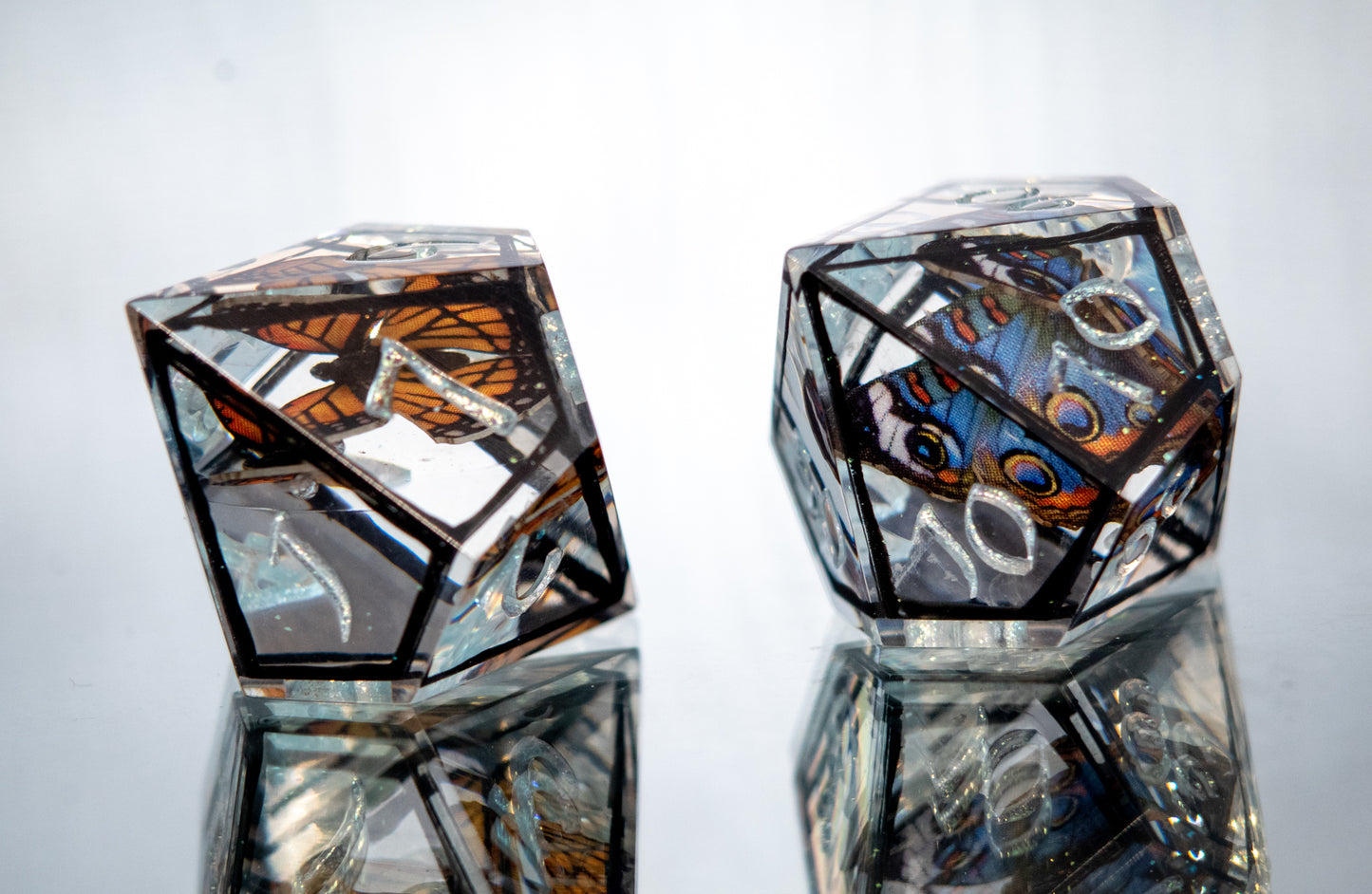 Framed Lepidoptera - 7 Piece Handmade Resin Dice