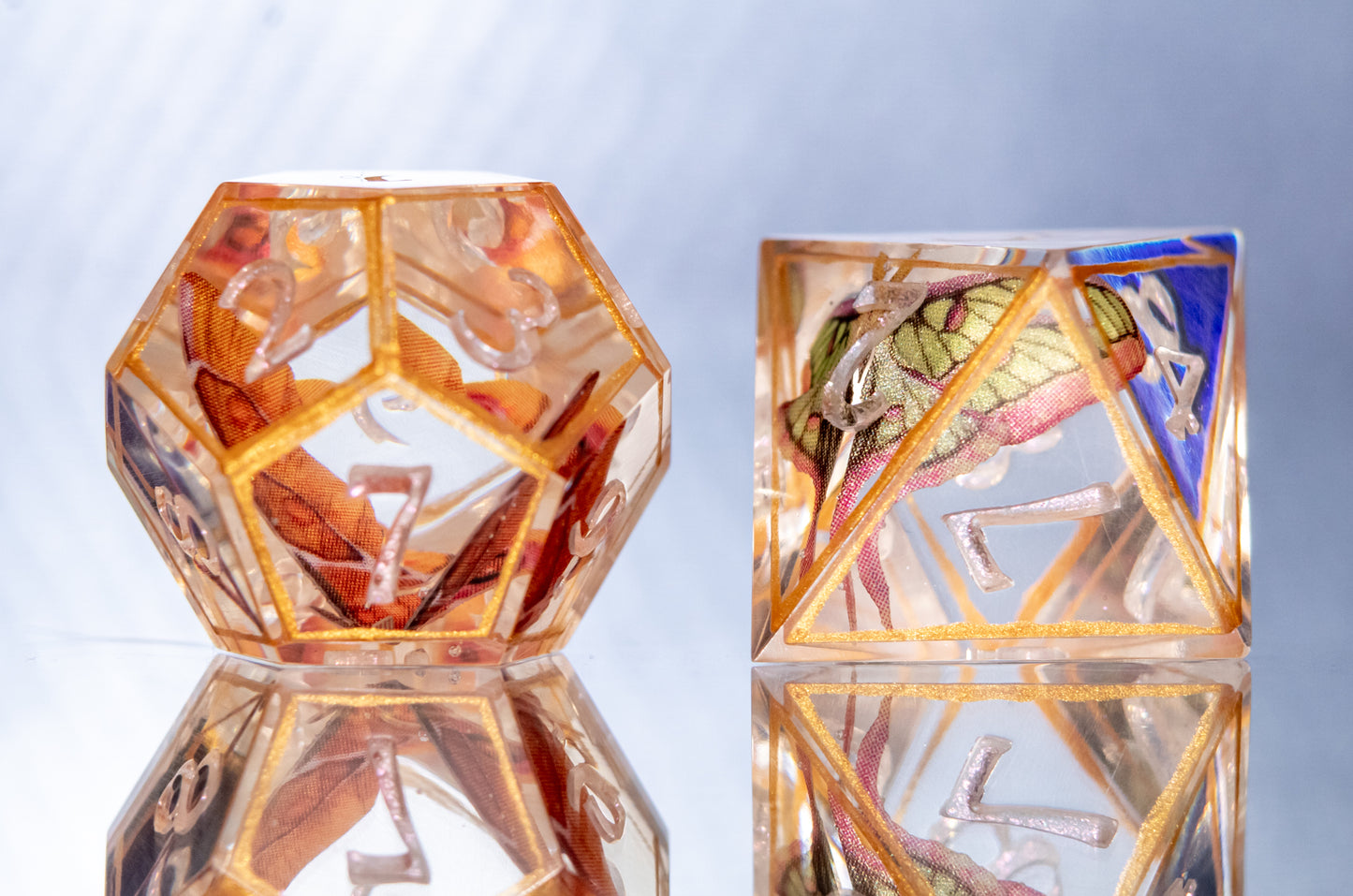 Antique Lepidoptera - 7 Piece Handmade Resin Dice