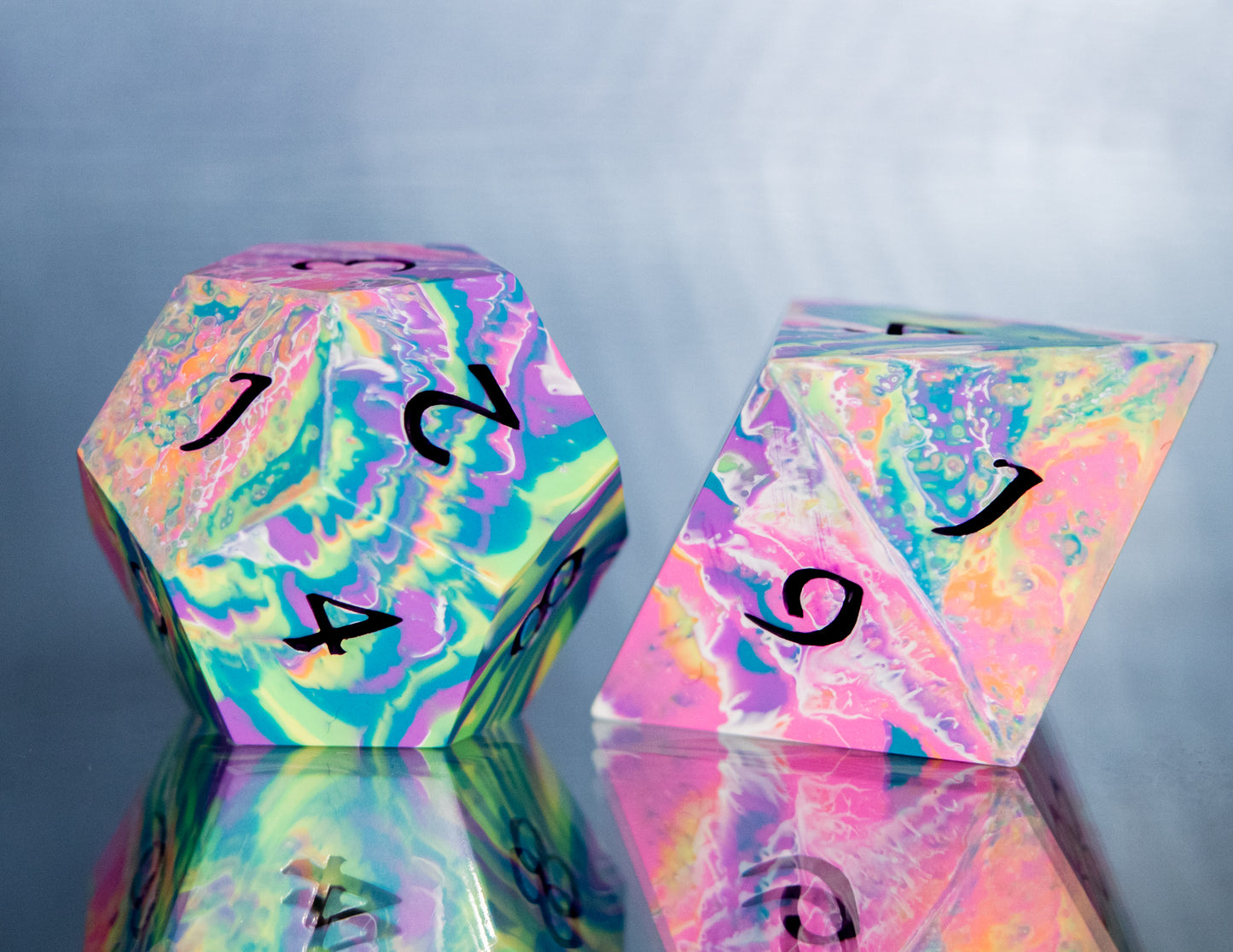 Rainbow Dirty Pour: 7 Piece Handmade Resin Dice