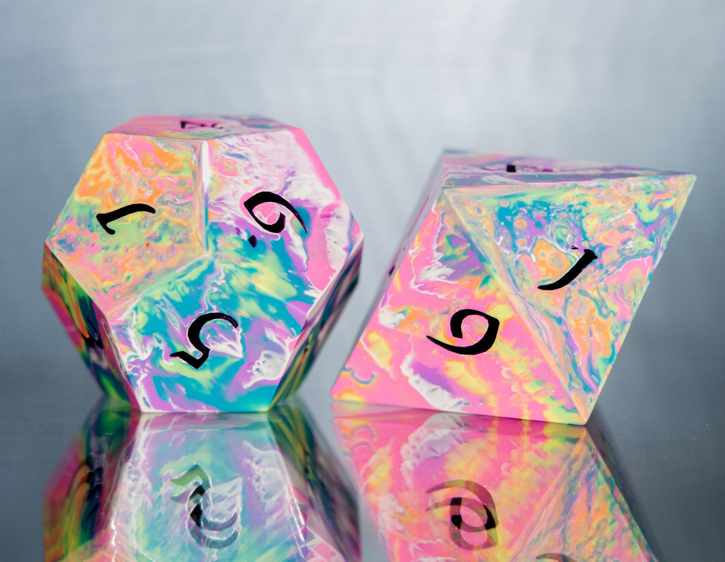 Rainbow Dirty Pour: 7 Piece Handmade Resin Dice