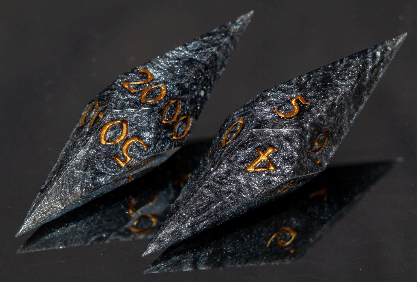 Dark Damascus - 7 Piece Handmade Resin Dice