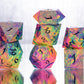 Neon Rainbow Dirty Pour: 7 Piece Handmade Resin Dice