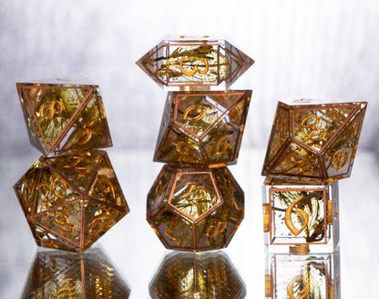 Golden Decay - 7 Piece Handmade Resin Dice