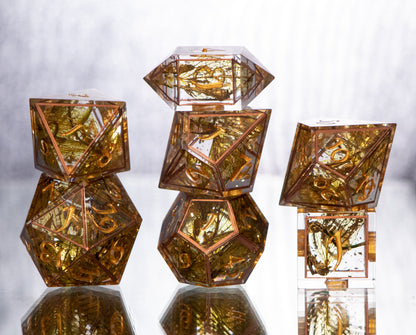 Golden Decay - 7 Piece Handmade Resin Dice