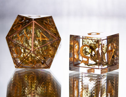 Golden Decay - 7 Piece Handmade Resin Dice